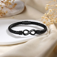 Men's Engraved Black Leather Bracelet