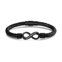Men's Engraved Black Leather Bracelet