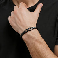 Men's Engraved Black Leather Bracelet