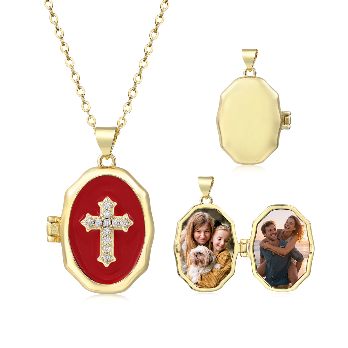 Custom Photo Cross Locket Necklace