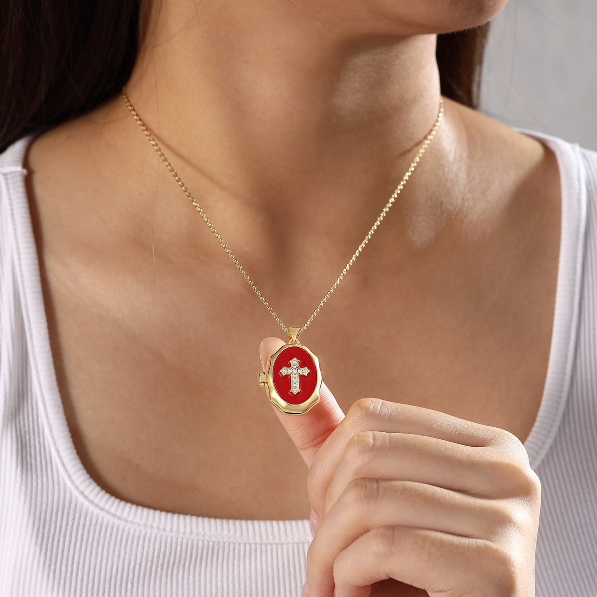 Custom Photo Cross Locket Necklace