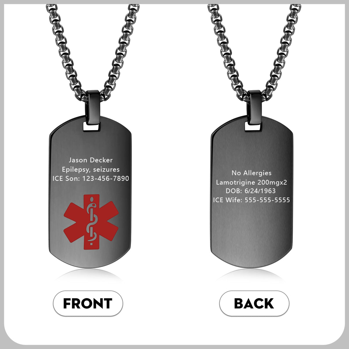 Men's Medical ID Dog Tag Necklace