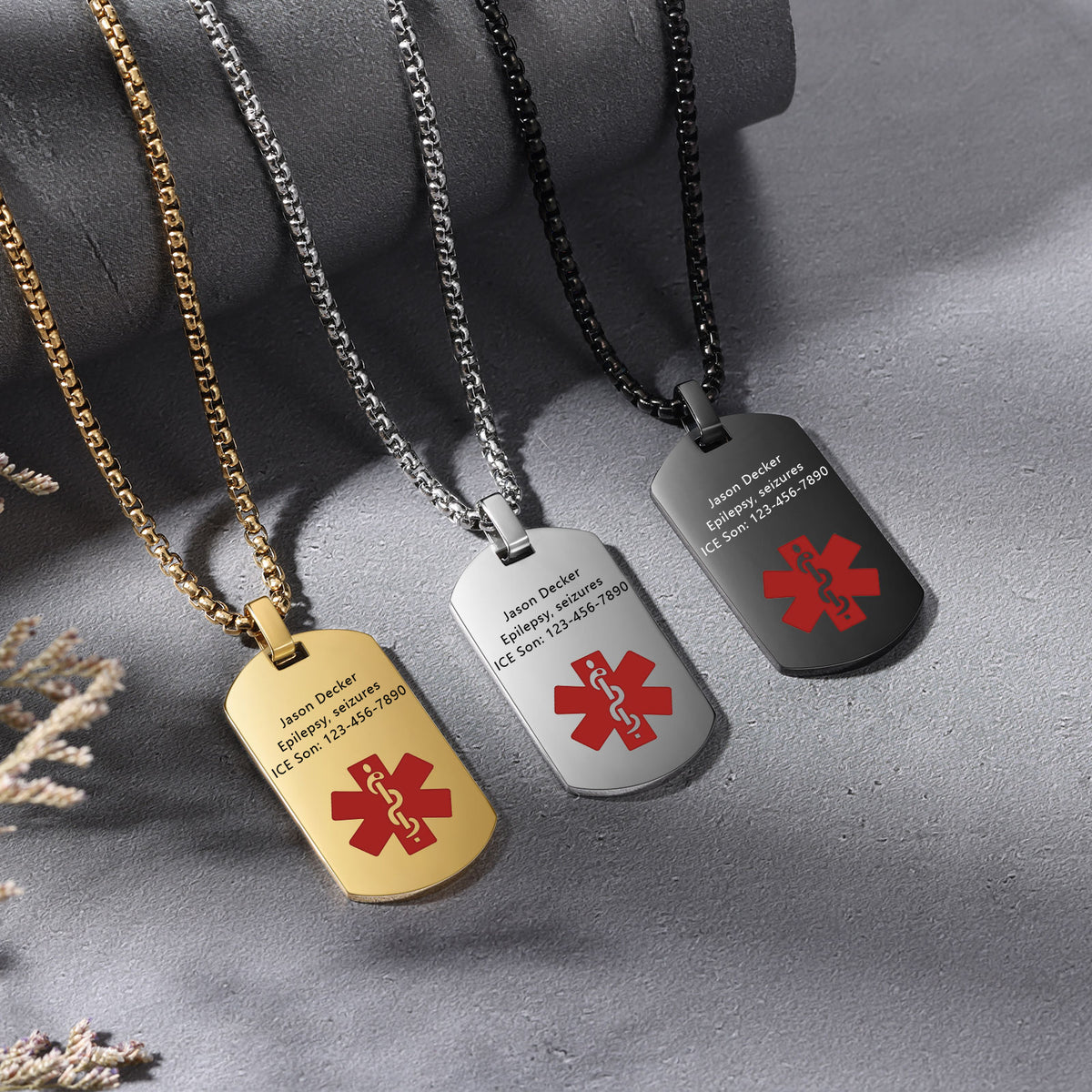Men's Medical ID Dog Tag Necklace