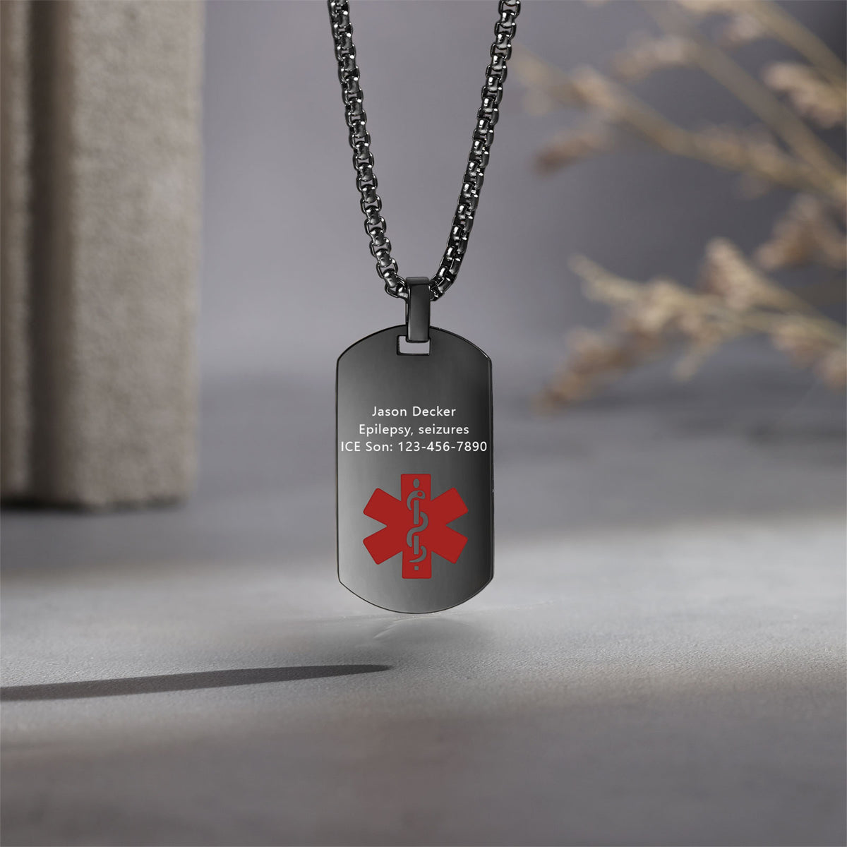Men's Medical ID Dog Tag Necklace
