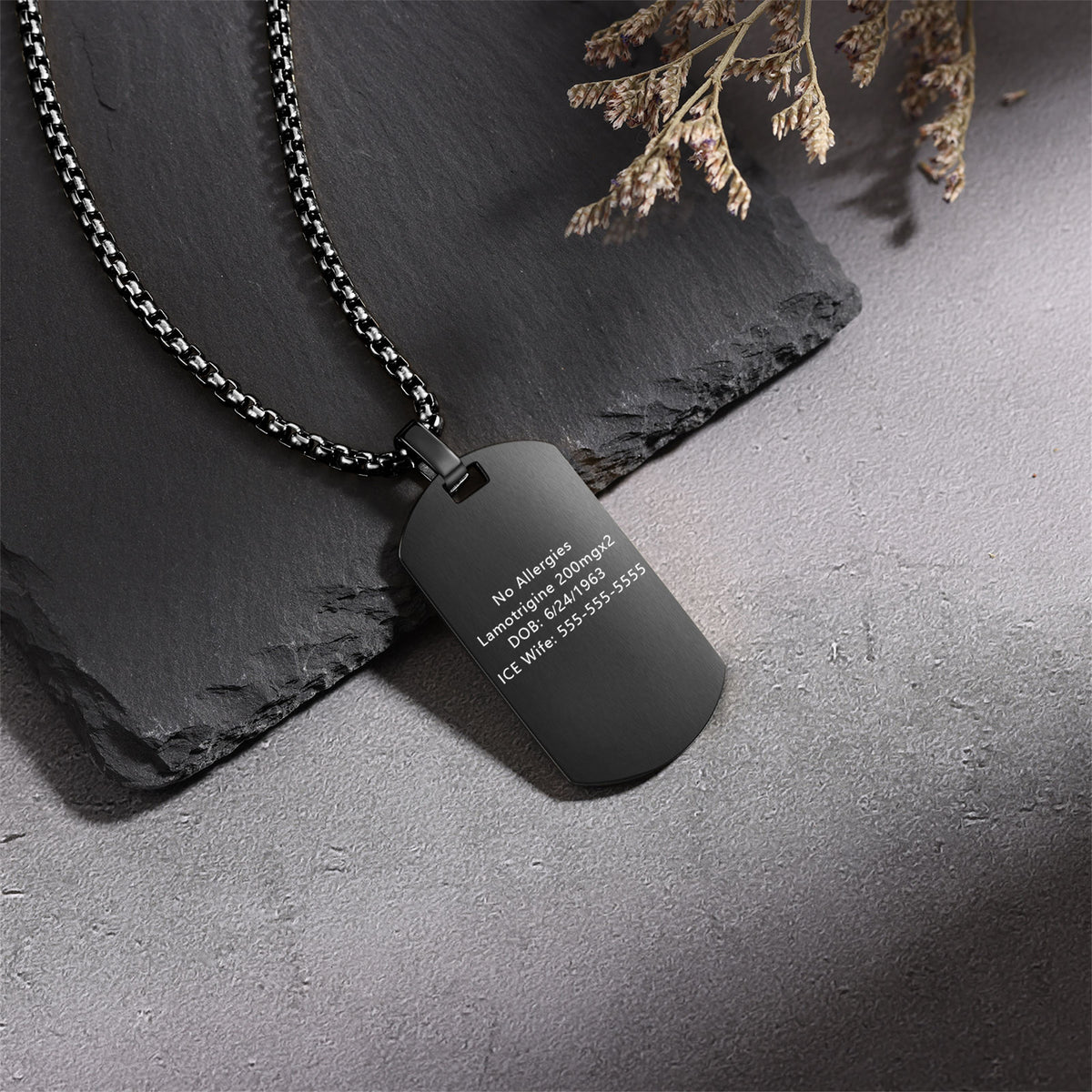 Men's Medical ID Dog Tag Necklace