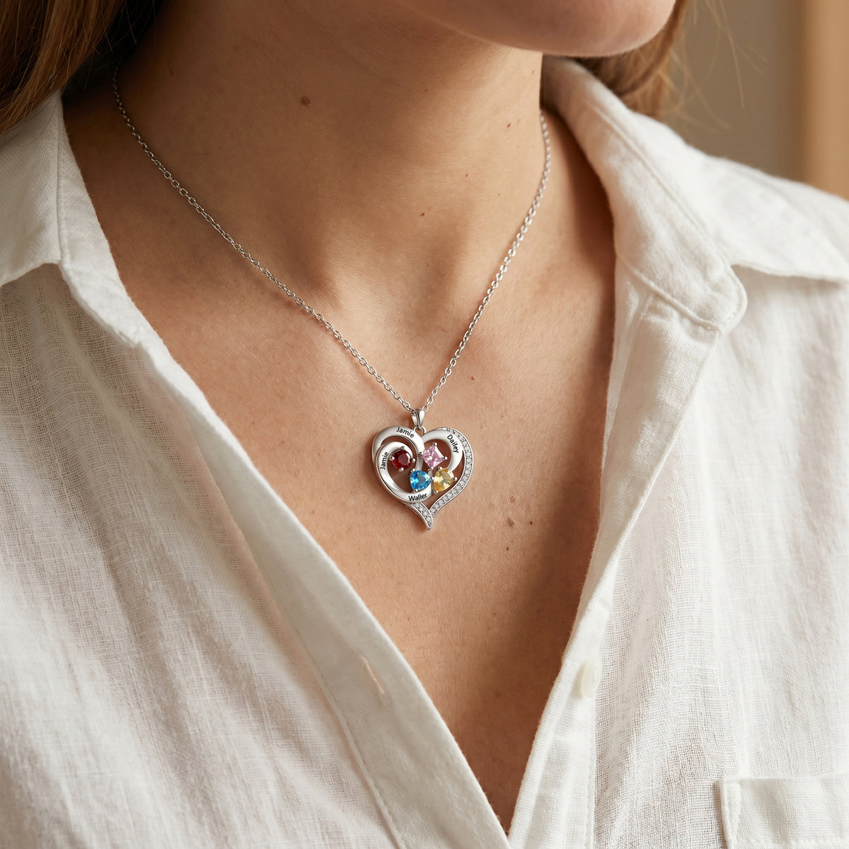 Custom Birthstone Engraved Necklace