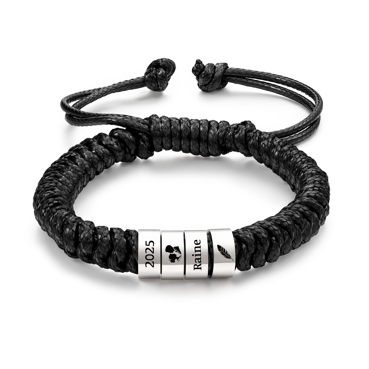 Men's Adjustable Braided Cord Name Bead Bracelet
