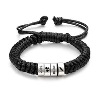 Men's Adjustable Braided Cord Name Bead Bracelet