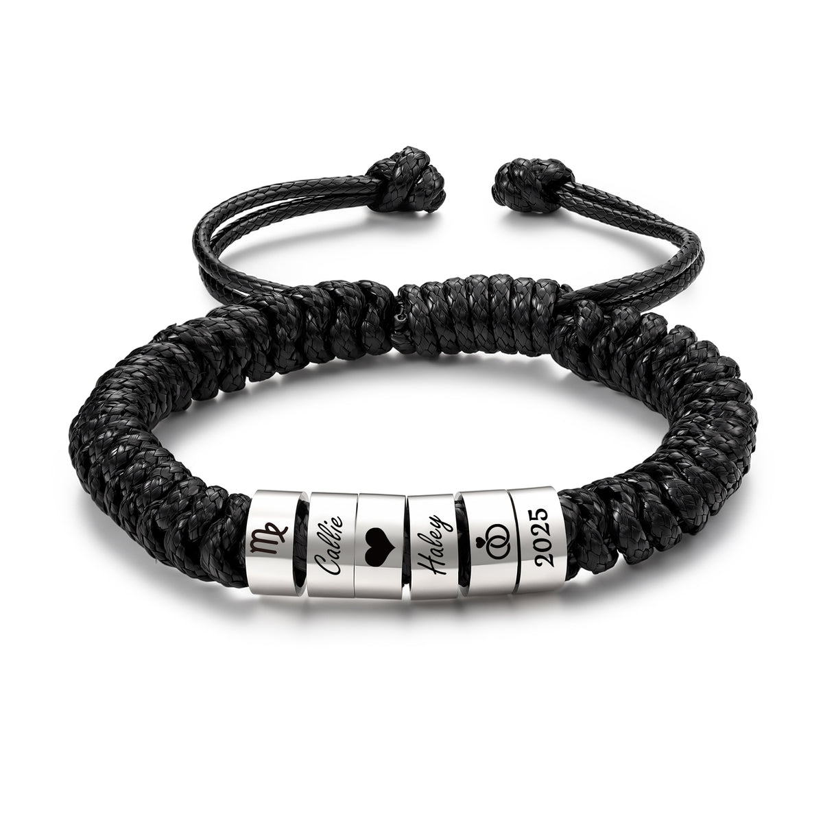 Men's Adjustable Braided Cord Name Bead Bracelet