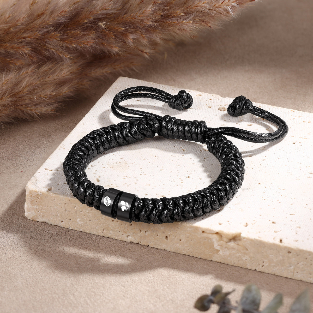 Men's Adjustable Braided Cord Name Bead Bracelet