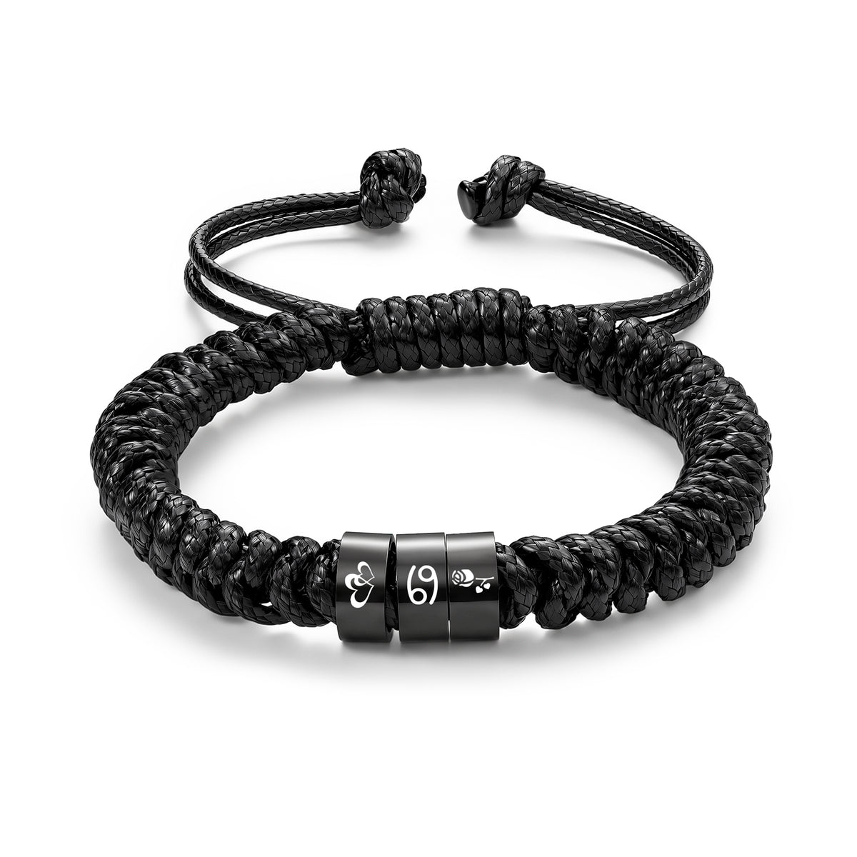 Men's Adjustable Braided Cord Name Bead Bracelet