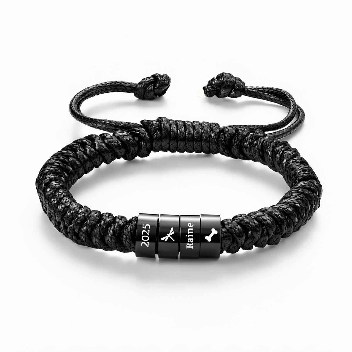 Men's Adjustable Braided Cord Name Bead Bracelet