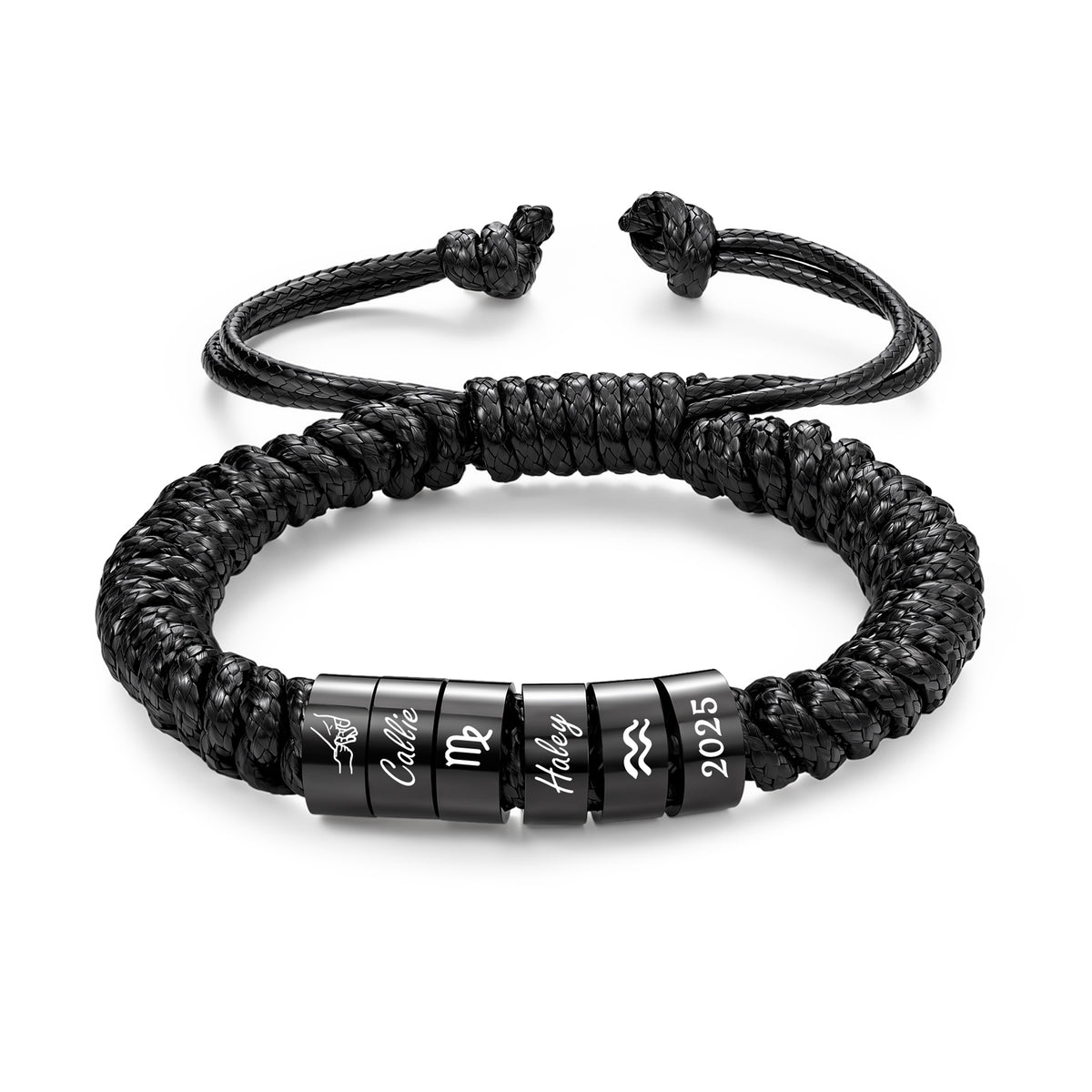 Men's Adjustable Braided Cord Name Bead Bracelet