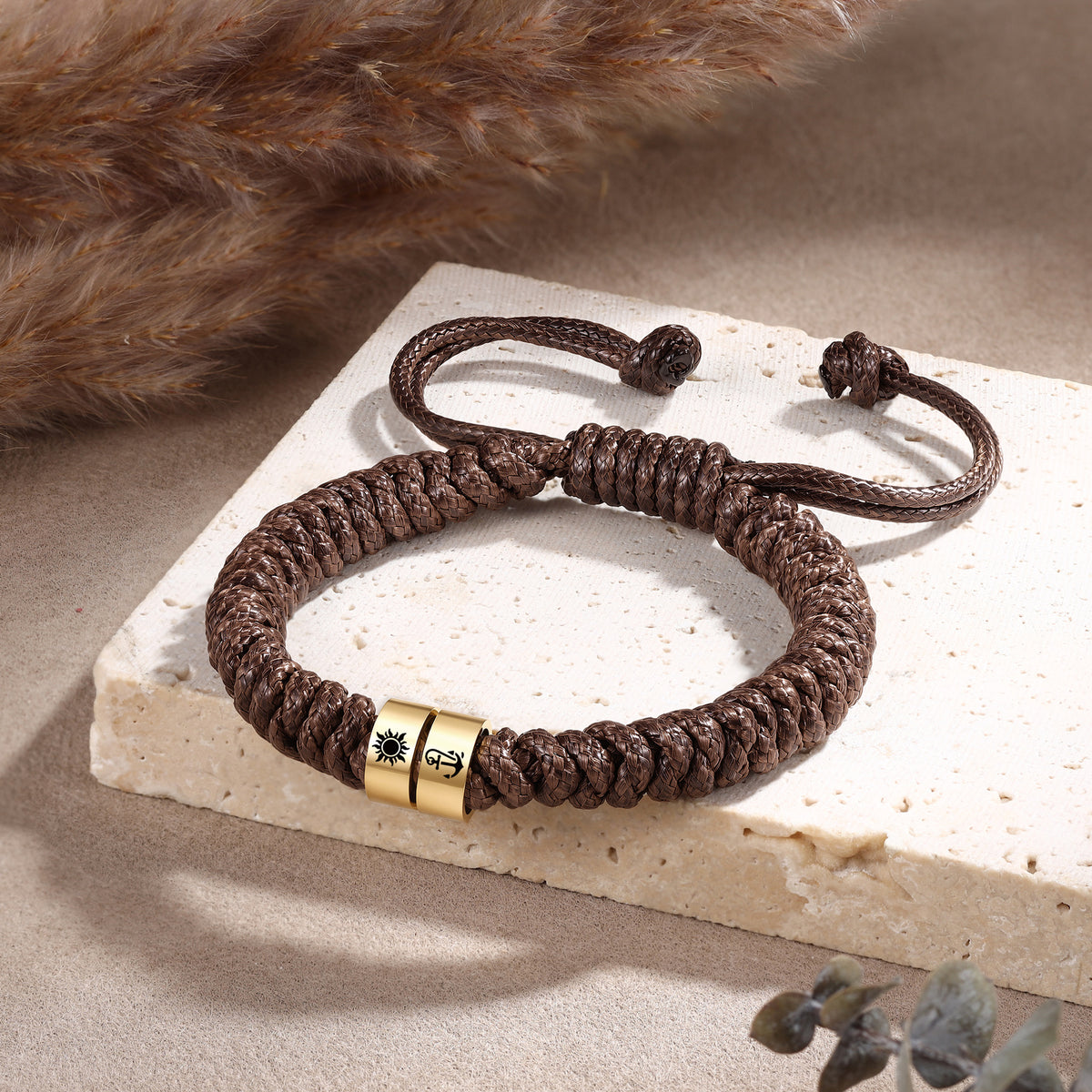 Men's Adjustable Braided Cord Name Bead Bracelet