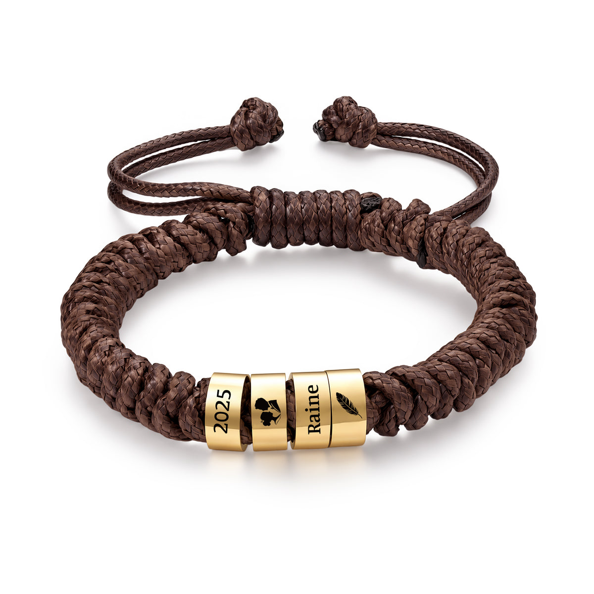 Men's Adjustable Braided Cord Name Bead Bracelet