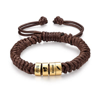 Men's Adjustable Braided Cord Name Bead Bracelet