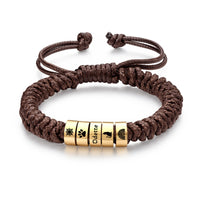 Men's Adjustable Braided Cord Name Bead Bracelet