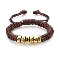 Men's Adjustable Braided Cord Name Bead Bracelet