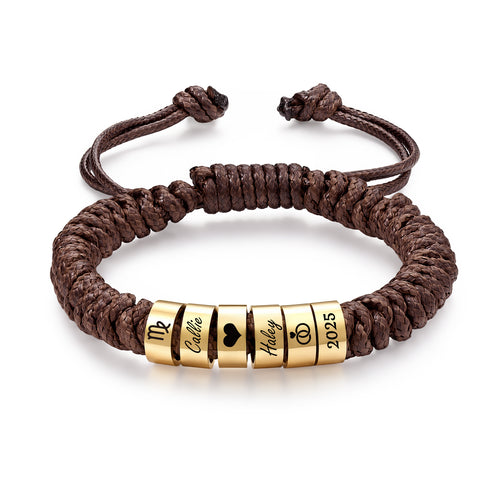 Men's Adjustable Braided Cord Name Bead Bracelet