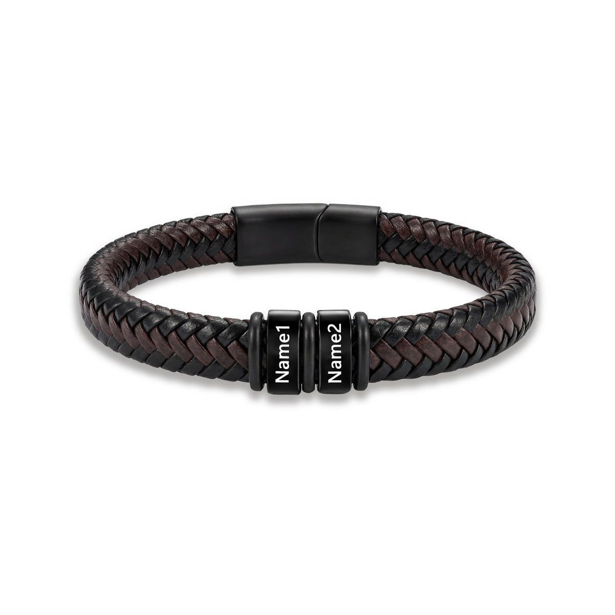 Men's Black Braided Leather Six Name Bracelet