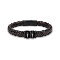 Men's Black Braided Leather Six Name Bracelet