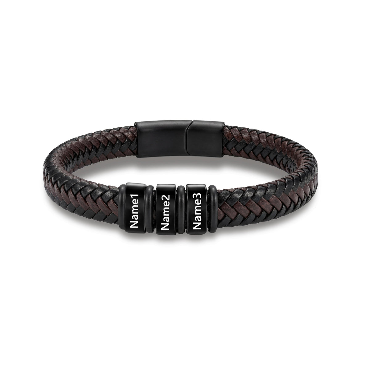 Men's Black Braided Leather Six Name Bracelet