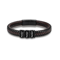 Men's Black Braided Leather Six Name Bracelet