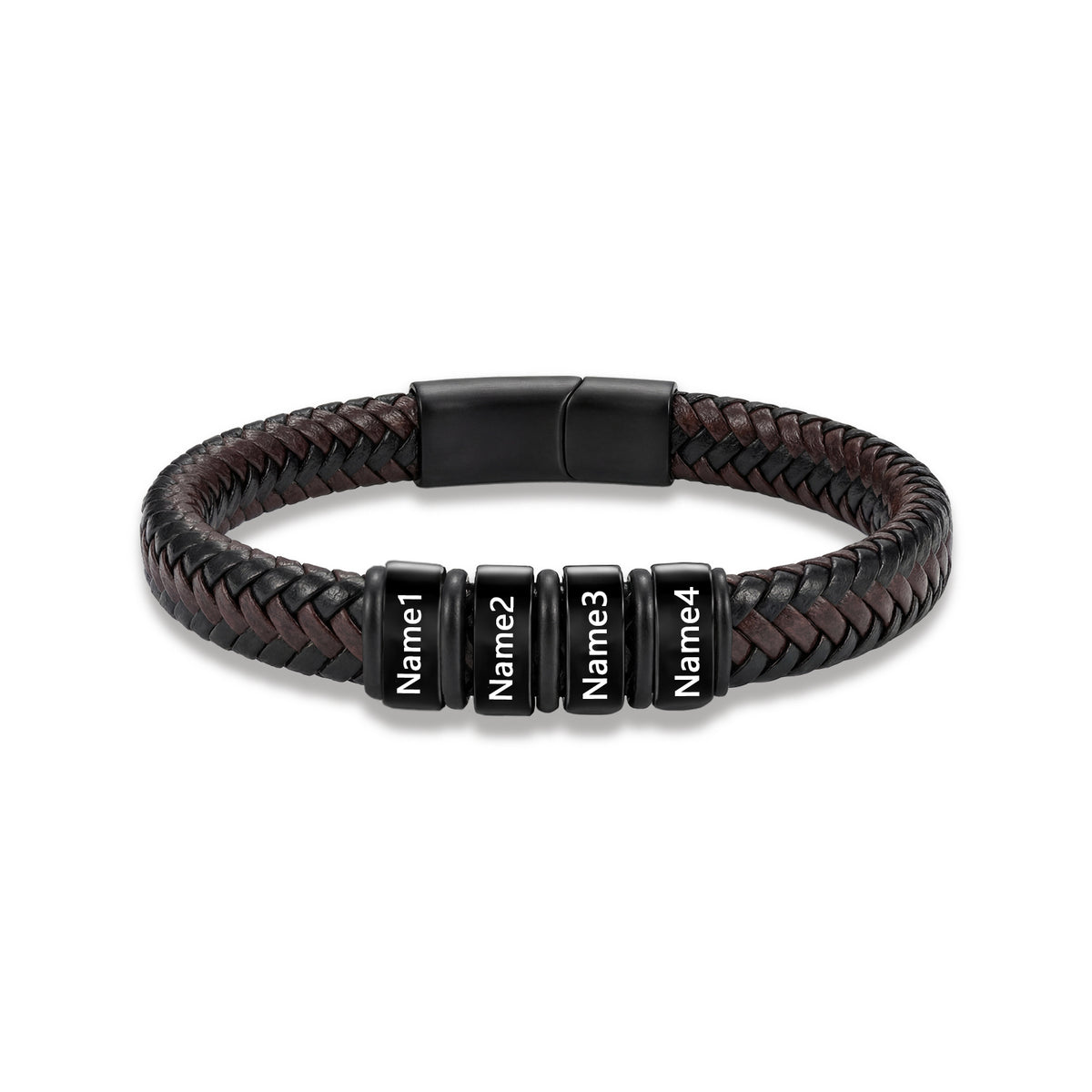 Men's Black Braided Leather Six Name Bracelet