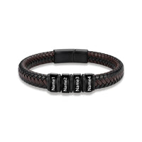 Men's Black Braided Leather Six Name Bracelet