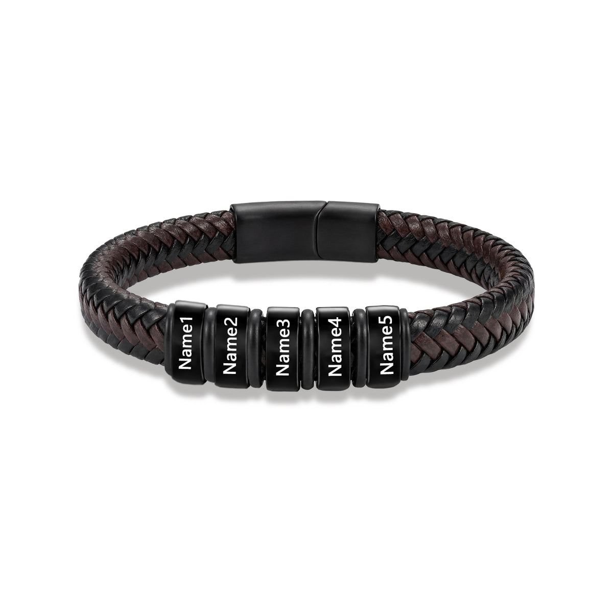 Men's Black Braided Leather Six Name Bracelet