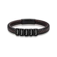 Men's Black Braided Leather Six Name Bracelet