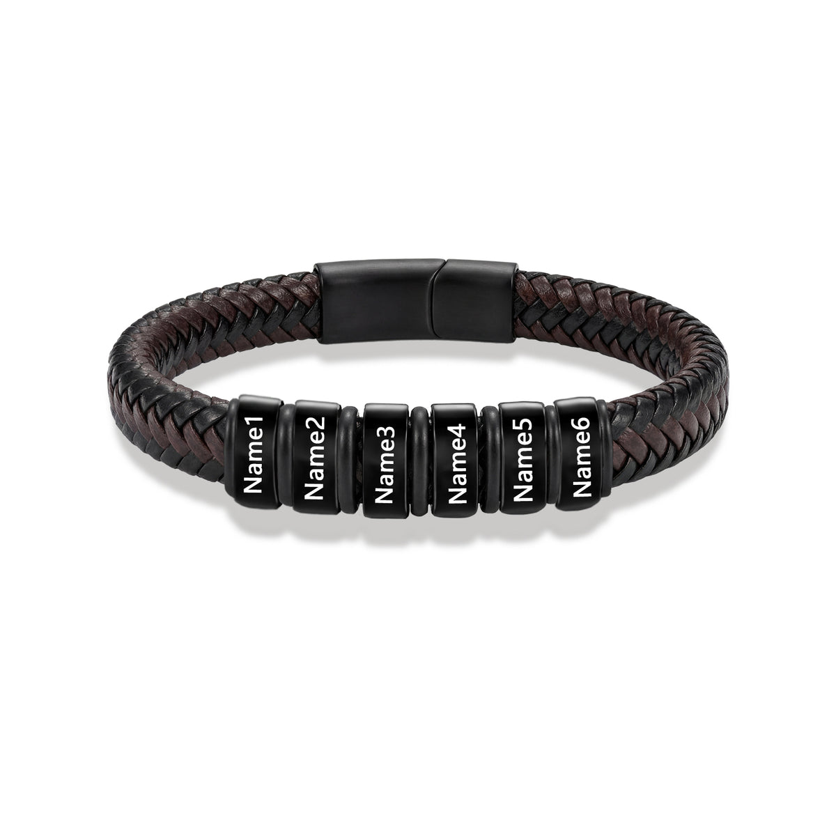 Men's Black Braided Leather Six Name Bracelet