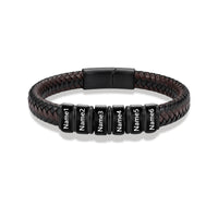 Men's Black Braided Leather Six Name Bracelet