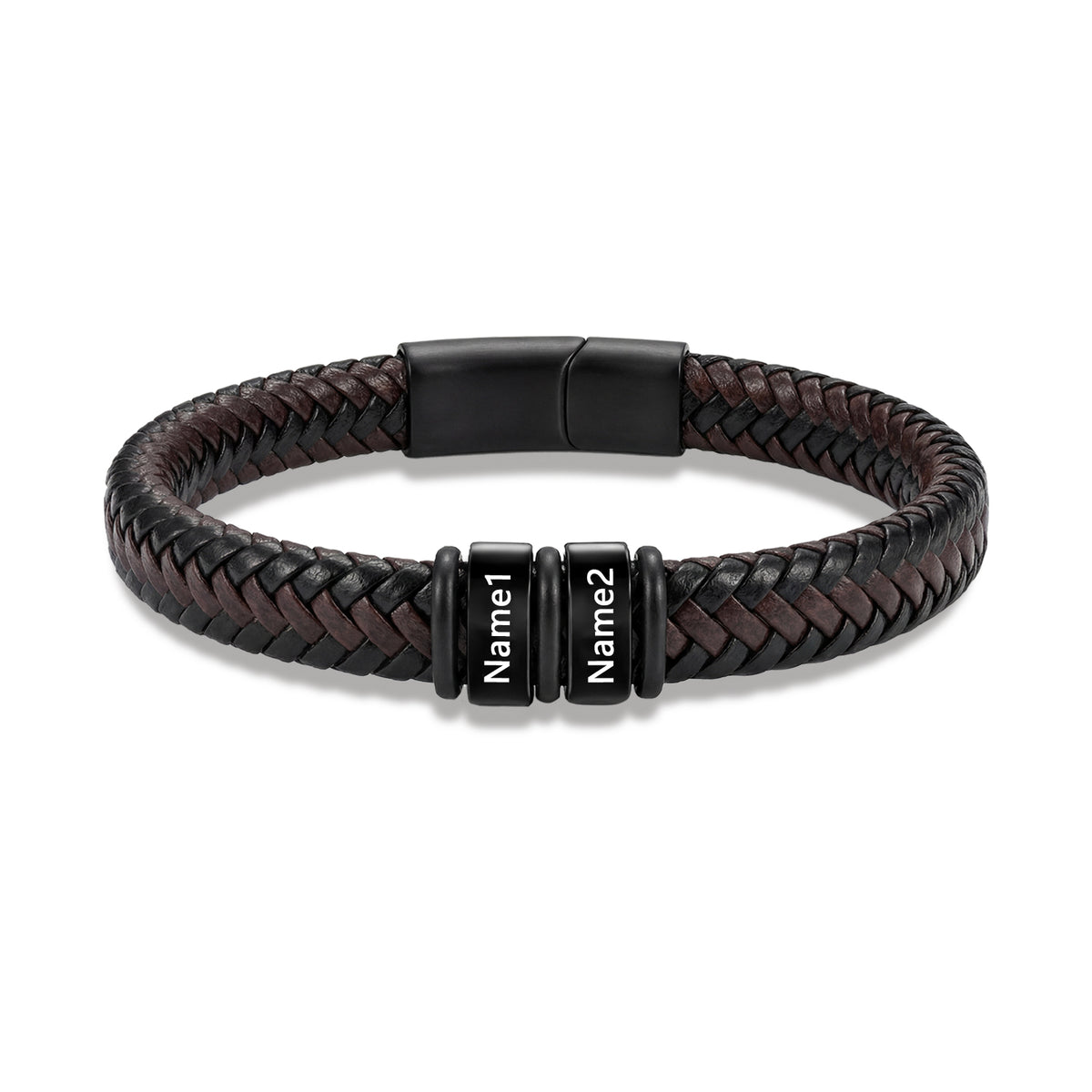 Men's Black Braided Leather Six Name Bracelet