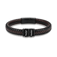 Men's Black Braided Leather Six Name Bracelet