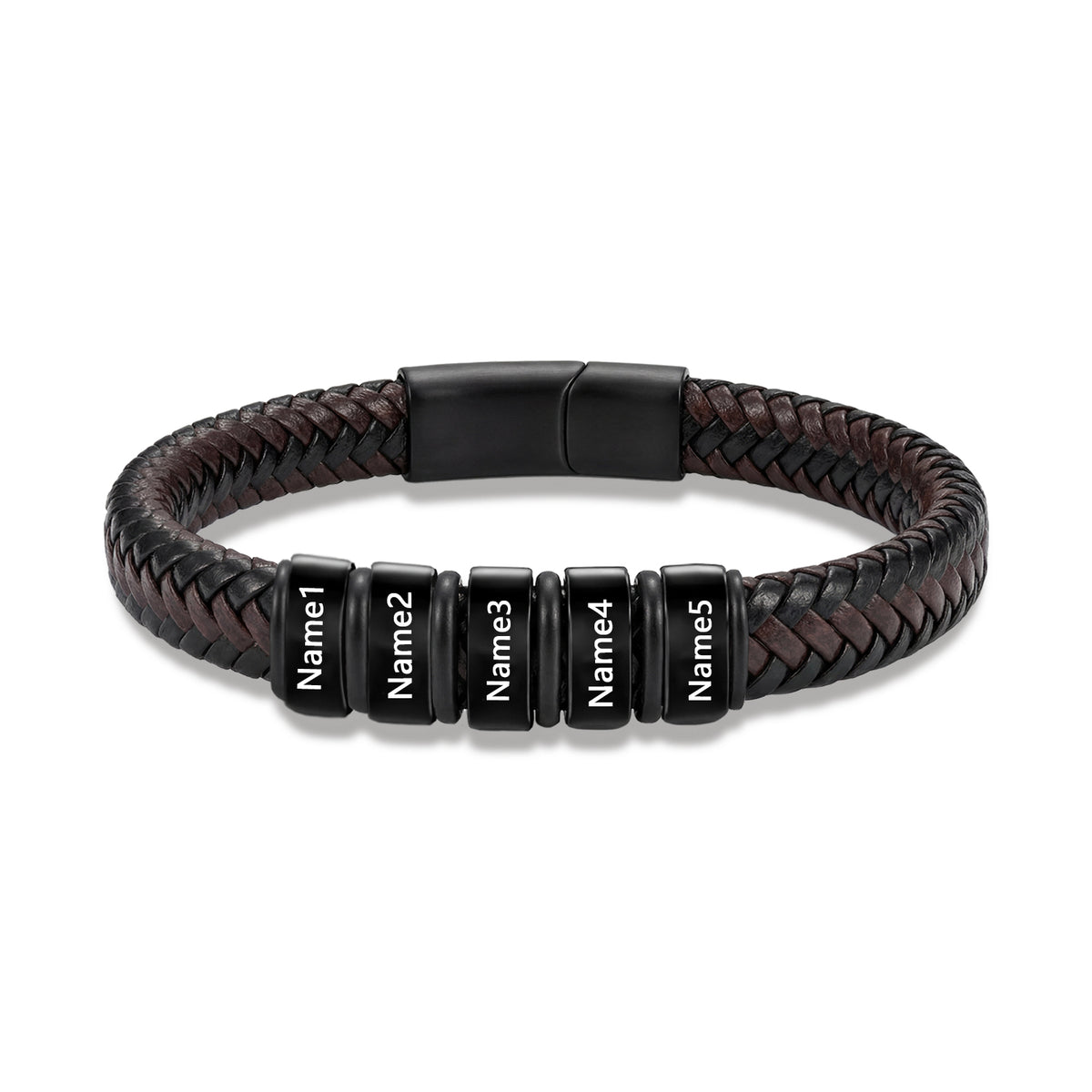 Men's Black Braided Leather Six Name Bracelet