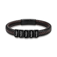 Men's Black Braided Leather Six Name Bracelet