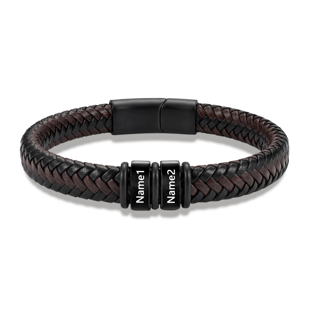 Men's Black Braided Leather Six Name Bracelet