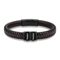 Men's Black Braided Leather Six Name Bracelet