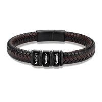 Men's Black Braided Leather Six Name Bracelet