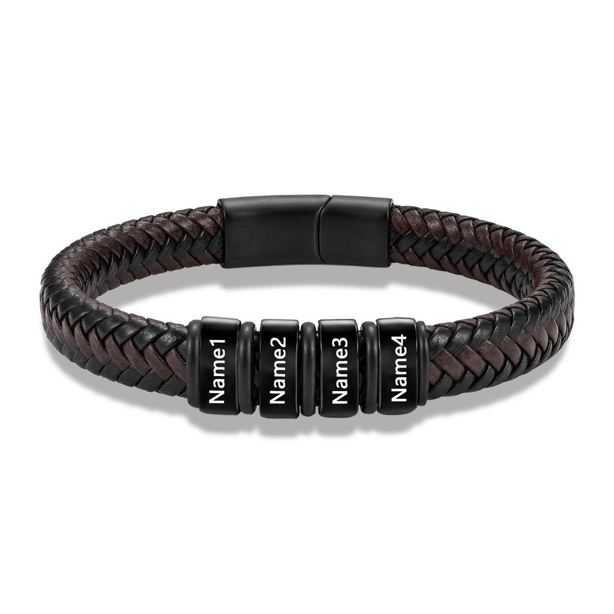 Men's Black Braided Leather Six Name Bracelet