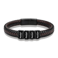 Men's Black Braided Leather Six Name Bracelet