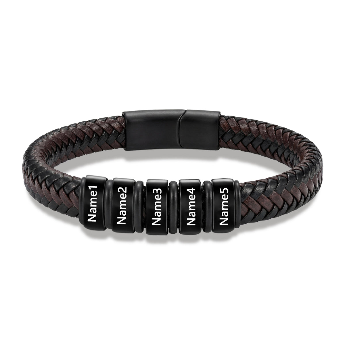 Men's Black Braided Leather Six Name Bracelet