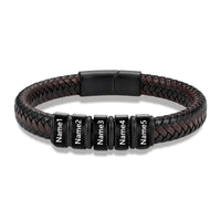 Men's Black Braided Leather Six Name Bracelet