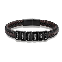 Men's Black Braided Leather Six Name Bracelet