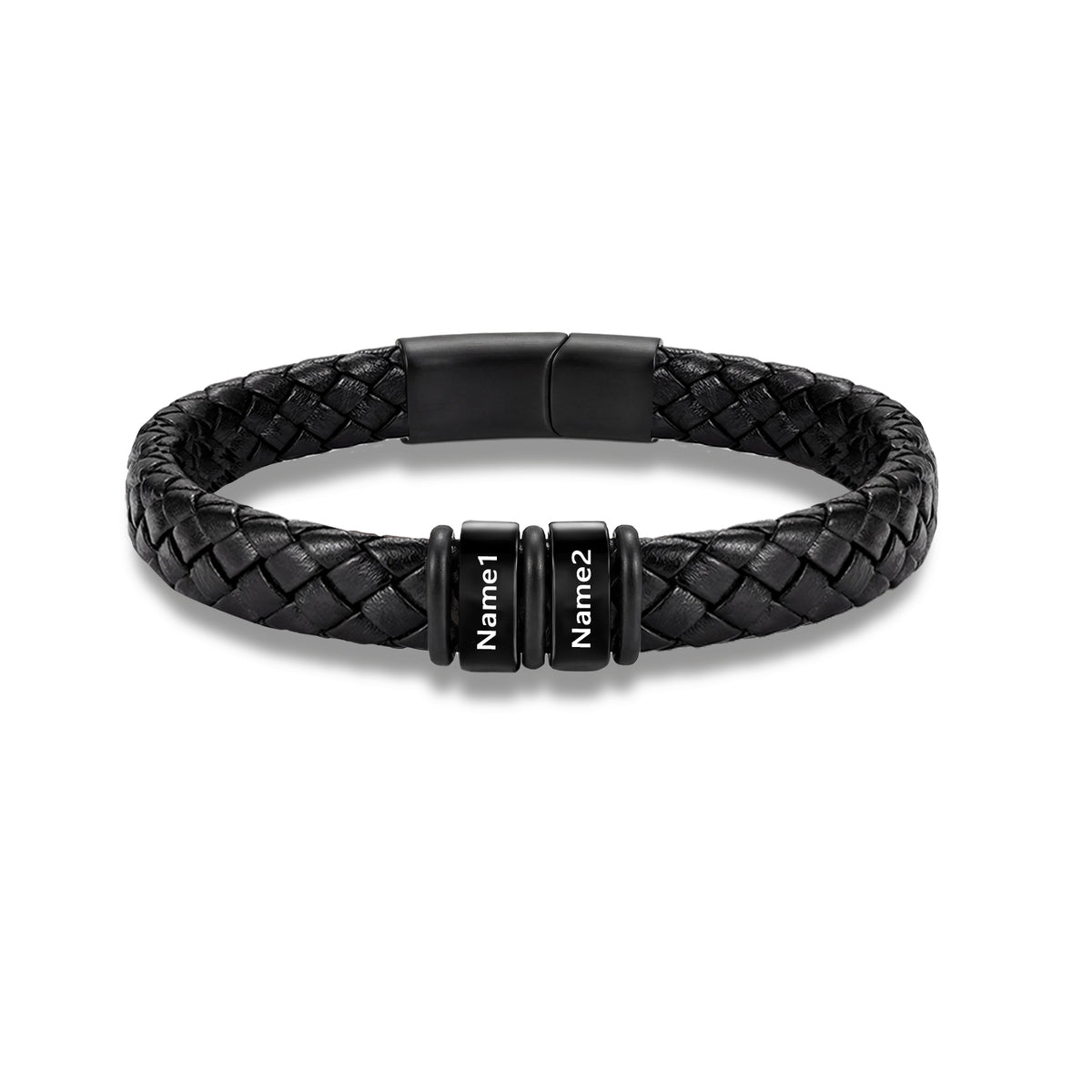 Men's Black Braided Leather Six Name Bracelet