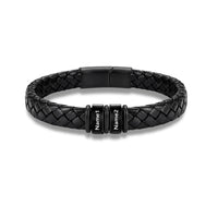 Men's Black Braided Leather Six Name Bracelet