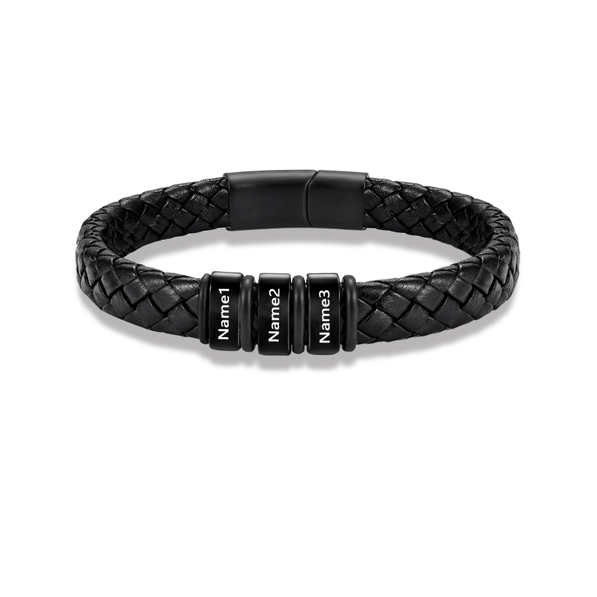 Men's Black Braided Leather Six Name Bracelet