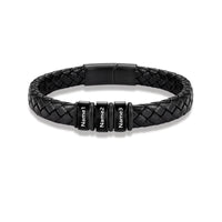 Men's Black Braided Leather Six Name Bracelet