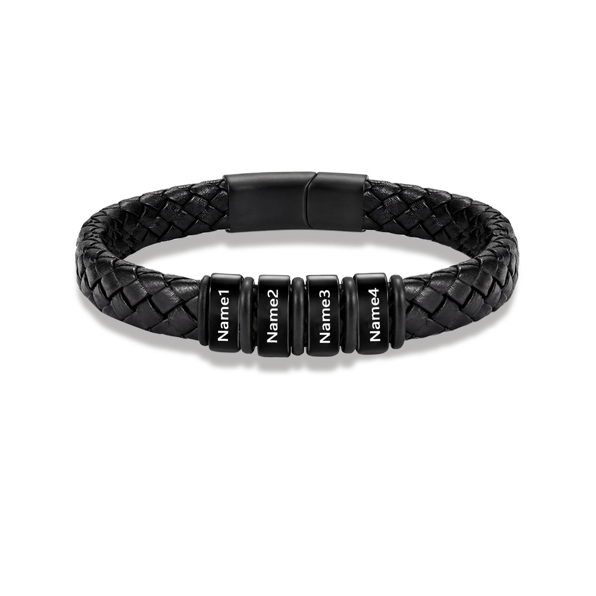 Men's Black Braided Leather Six Name Bracelet